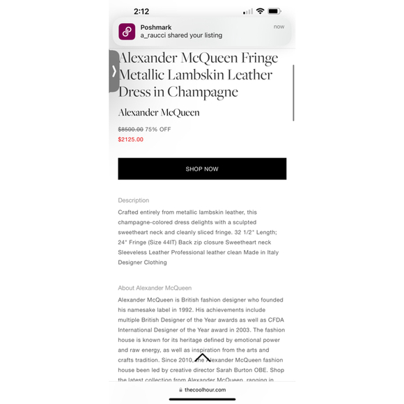 NWOT Alexander McQueen Gold Leather Dress Size 40 - Picture 2 of 10